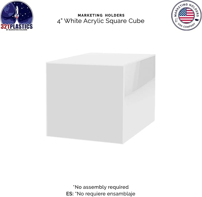 2 Pack 4" Acrylic Display Riser Box with One Open Side No Lid Versatile Glossy White Square Retail Merchandise Storage Bin or Product Platform No Assembly by Marketing Holders - Image 5