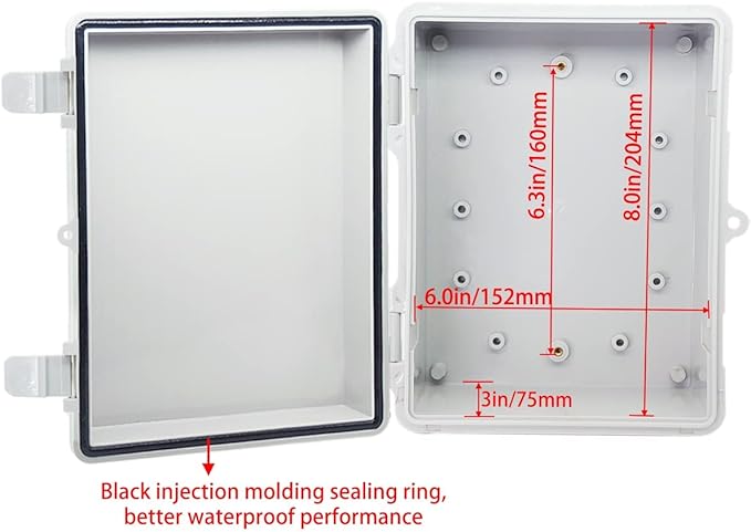 Junction Box, Hinged Cover IP67 Waterproof ABS Project Box with 2 NPT 1/2" Cable Gland, Electrical Box Enclosure with Mounting Plate & Wall Bracket 8.7 x 6.7 x 4.3inch(220x170x110mm) - Image 4
