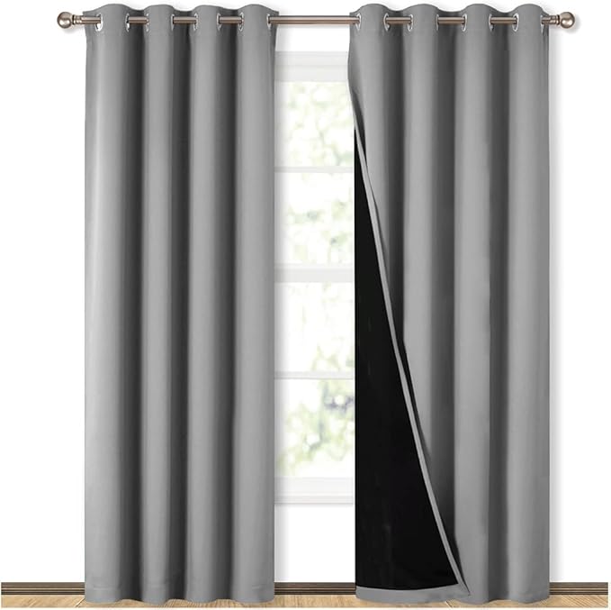 NICETOWN Full Shade Curtain Panels, Pair of Energy Smart & Noise Blocking Out Blackout Drapes for Dining Room Window, Thermal Insulated Guest Room Lined Window Dressing(Silver Grey, 52 x 84 inch) by NICETOWN