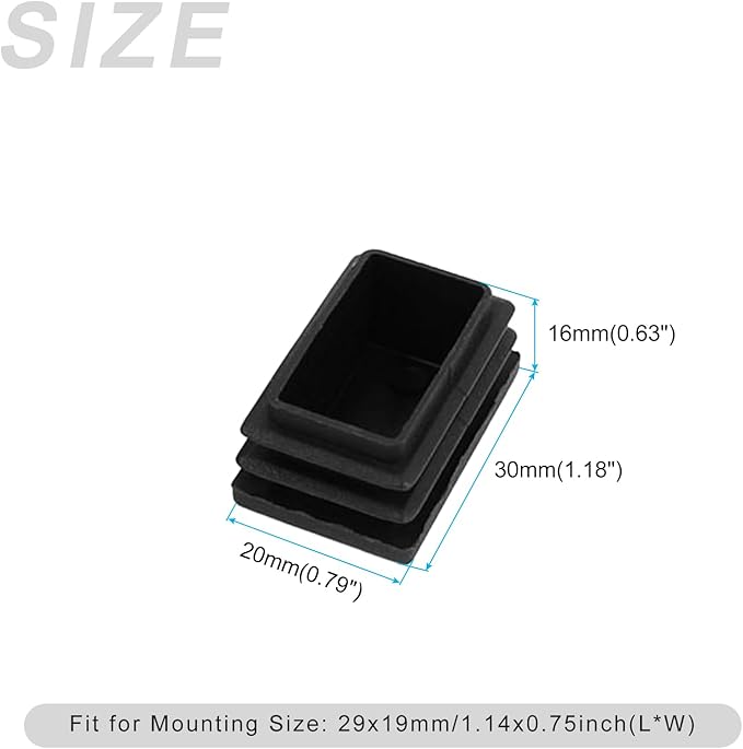 METALLIXITY Rectangle End Caps (30 x 20mm) 24Pcs, Plastic Rectangle Tube Inserts Threaded End Blanking Caps Protector - for Furniture Table Chair Legs, Black - Image 2