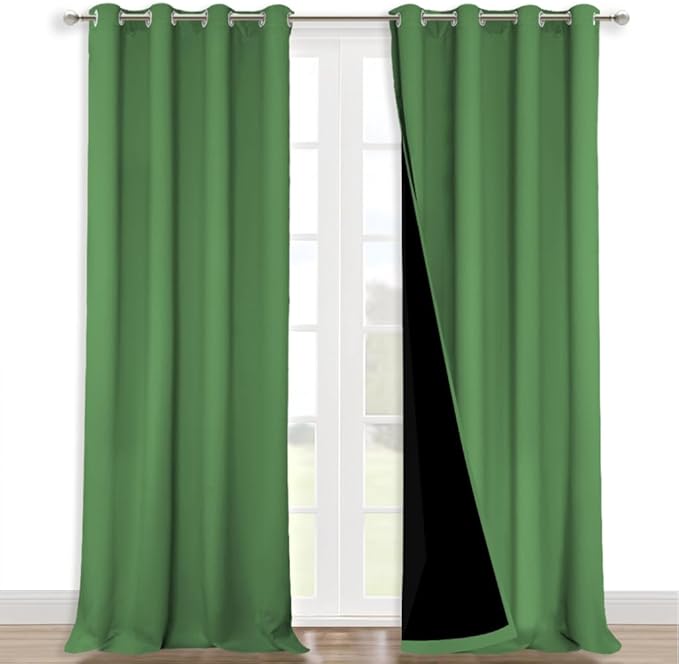 NICETOWN 100% Blackout Curtains for Windows, Pack of 2, Forest Green, 52" W x 120" L, Super Heavy-Duty Black Lined Total Darkness Drapes for Bedroom, Privacy Assured Window Treatment for Patio by NICETOWN
