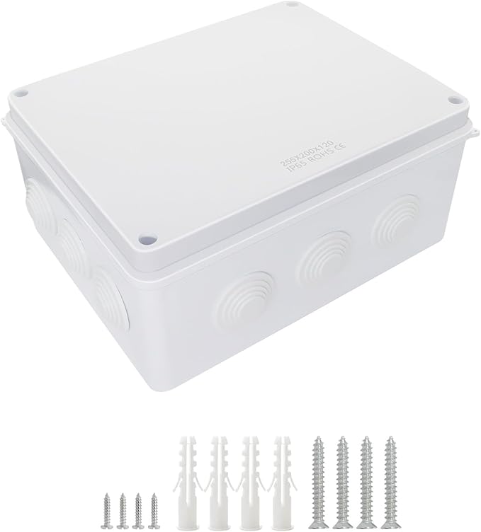 LeMotech Junction Box, ABS Plastic IP65 Waterproof and Dustproof, Universal Electrical Enclosure, Outdoor and Indoor Project Box, 10" x 7.9" x 4.7", White by LeMotech