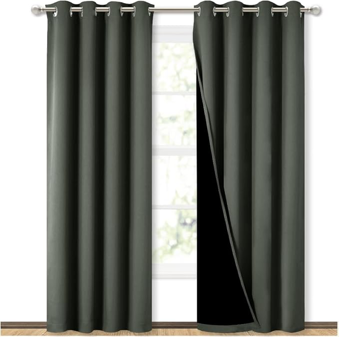 NICETOWN 100% Blackout Curtains 84 inches Long, Pair of Energy Smart & Noise Blocking Out Drapes for Baby Room Window, Thermal Insulated Guest Room Lined Window Dressing(Dark Mallard, 52 inches Wide) by NICETOWN