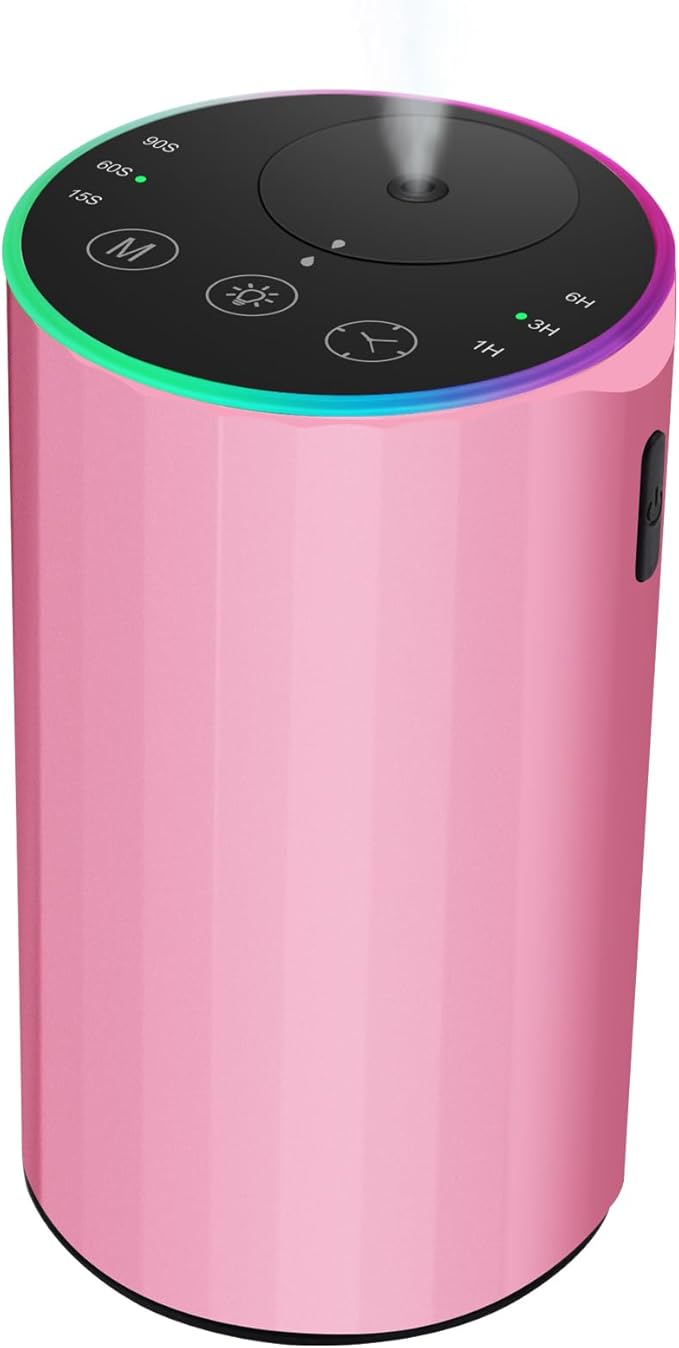 Waterless Essential Oil Diffuser, Battery Powered Mini Scent Air Machine, Aromatherapy Mist Diffuser for Home Room Car Office (Pink) by konchile