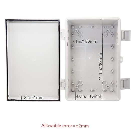 Zulkit Junction Box ABS Plastic Waterproof IP65 Electrical Boxes Hinged Shell Outdoor Universal Project Enclosure with Mounting Plate and Wall Brackets Grey 11.8 x 7.9 x 7.1 Inch - Image 3
