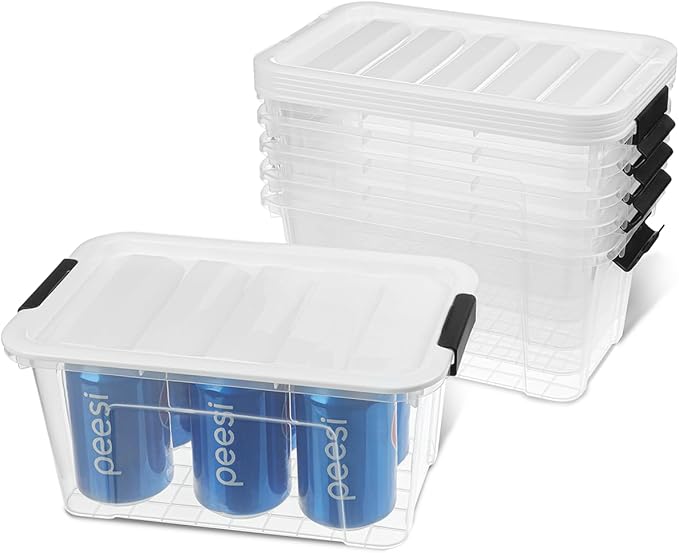 Plastic Storage Bins with Lids 6 Pack, 7 Quart Storage Containers with Black Buckle Latch, Stackable Storage Containers for Home Pantry Office Classroom Organization, - Image 7