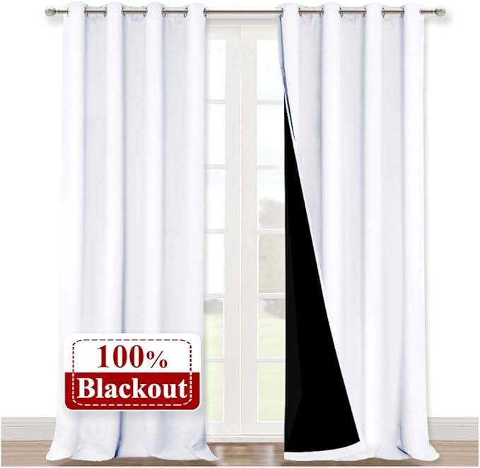 NICETOWN White 100% Blackout Curtains for Windows, Pack of 2, 52 inches W x 120 inches L, Super Heavy-Duty Black Lined Total Darkness Drapes for Bedroom, Privacy Assured Window Treatment for Patio by NICETOWN