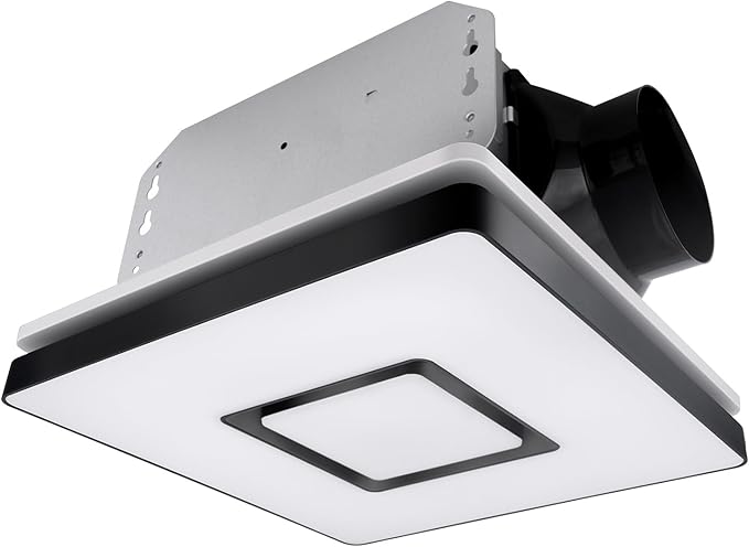 Akicon Bathroom Exhaust Fan with Light, 90 CFM, 1.5 Sones Bath Celing Fan Light Combo, 15W Dimmable 3CCT LED Light with 5W Night Light Ventilation fan for Home, Square, Black by Akicon