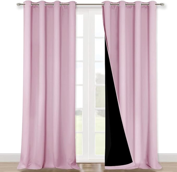 NICETOWN 100% Blackout Blinds, Set of 2, 46" x 102", Baby Pink, Laundry Room Decor Window Treatment Curtains for Large Patio Sliding Door, Thermal Insulated Curtains for Bedroom by NICETOWN