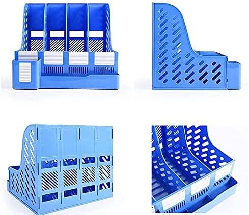 SAYEEC Magazine File Holder with Pen Holder and Storage Case, Plastic Desk Organizer File Folder Holder with 4 Vertical Compartments, Sturdy Desktop Binder Organizer for Office, School, Home (Blue) - Image 5