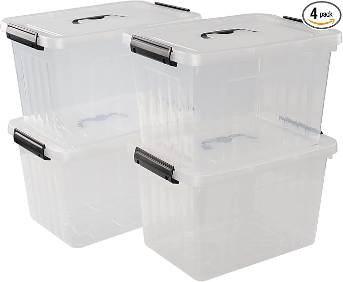 10 L Clear Plastic Latching Box, Plastic Storage Bin with Lids, 4-Pack by Zerdyne
