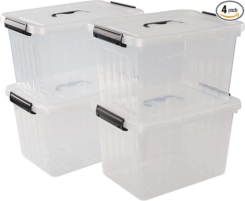 10 L Clear Plastic Latching Box, Plastic Storage Bin with Lids, 4-Pack by Zerdyne