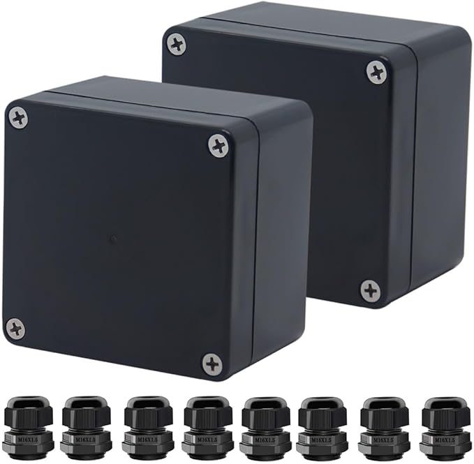 Project Box ABS Black Electrical Boxes IP67 Outdoor Waterproof Box Electronic Junction Box Power Enclosure with Cable Glands for DIY Project 3.3x3.2x2.2inch (83 x 81 x 56 mm) - Image 2