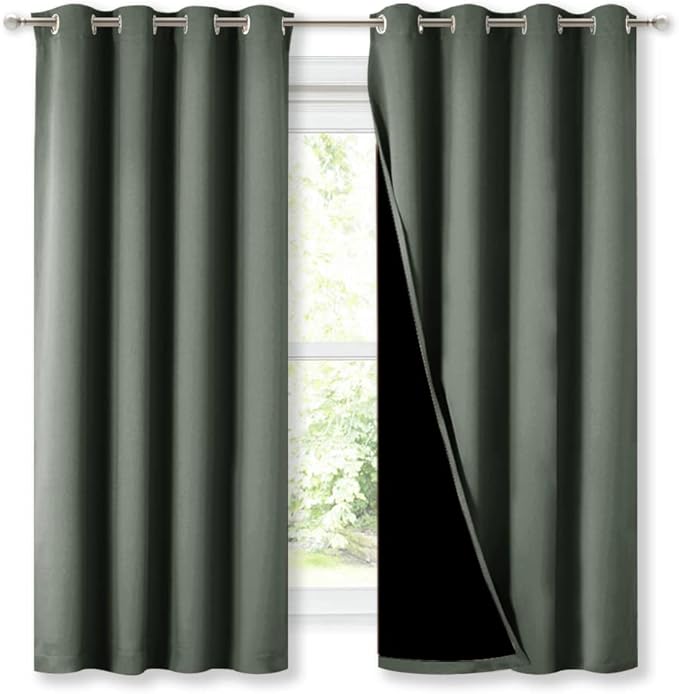 NICETOWN Dark Mallard 100% Blackout Lined Curtains, 2 Thick Layers Completely Blackout Window Treatment Thermal Insulated Drapes for Kitchen/Bedroom (1 Pair, 52" Width x 63" Length Each Panel) by NICETOWN