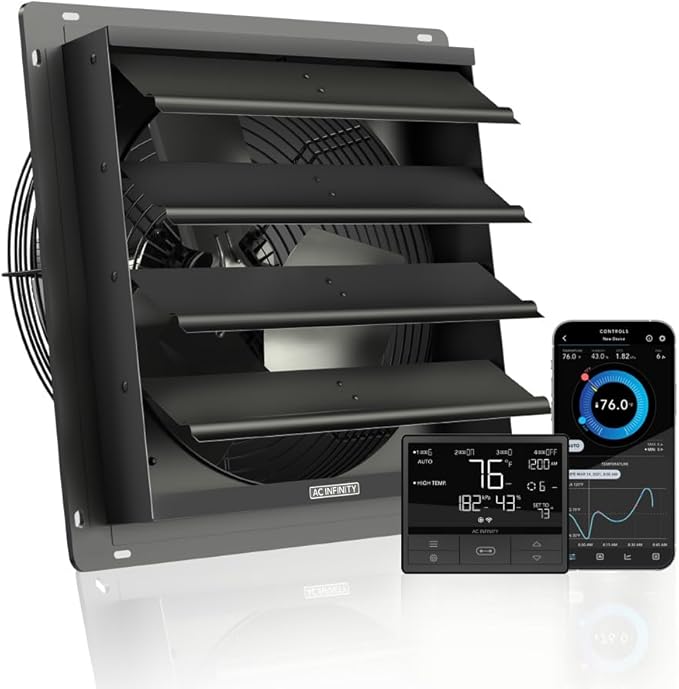 AC Infinity AIRLIFT T14, Shutter Exhaust Fan 14" with WiFi Temperature Humidity Controller, EC-Motor Wall Mount Ventilation and Cooling for Sheds, Attics, Workshops, and Greenhouses by ACInfinity
