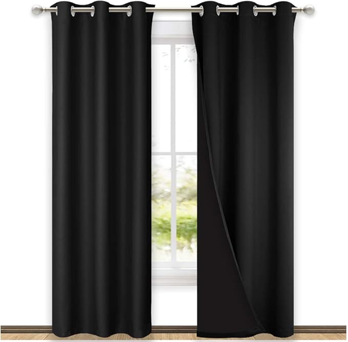 NICETOWN Room Warming Blackout Curtains 80 inches Long, Full Light Blocking Drapes with Black Liner for Nursery, Thermal Insulated Draperies for Hall, Villa (Black, 2 Pieces, 42" Wide Each Panel) by NICETOWN
