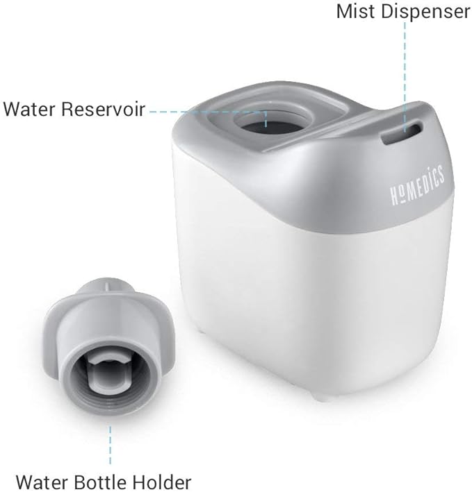 Homedics Ultrasonic Portable Humidifier – Small Air Humidifiers for Bedroom, Plants, Office, Travel – Cool Mist Humidifiers, Uses Standard Water Bottle, White - Image 2