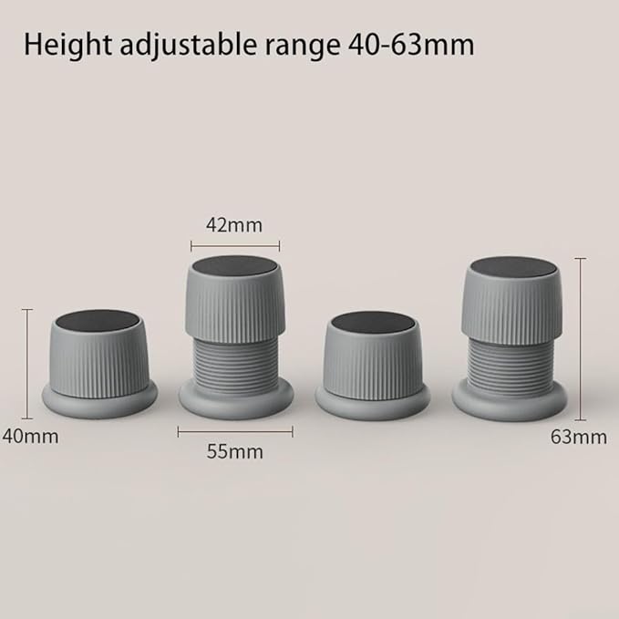 Adjustable Furniture Levelers 40-63mm Height Extenders for Washer & Dryer – Noise-Reducing, Slip-Resistant, Moisture-Resistant Floor Protectors (4-Pack, ABS,(Gray) - Image 2