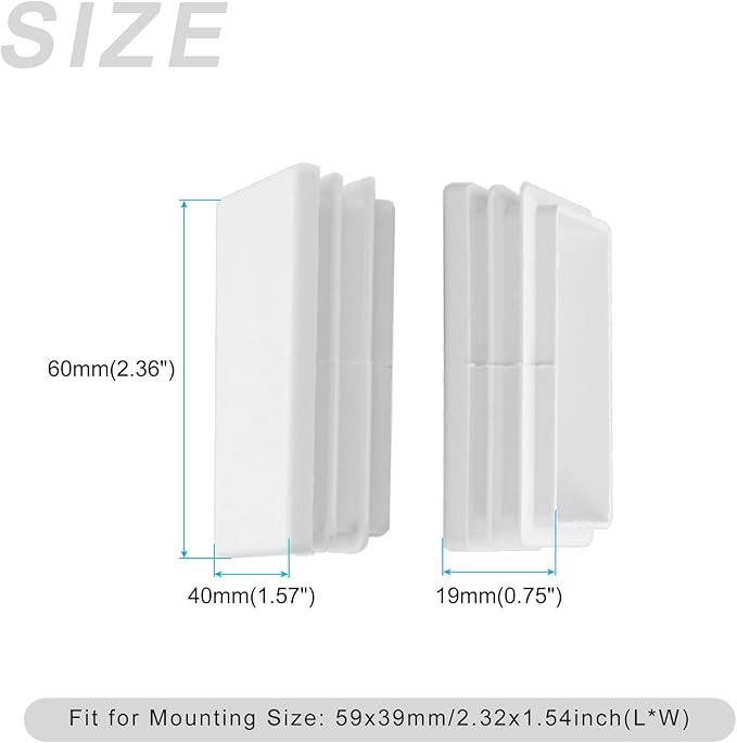 METALLIXITY Rectangle End Caps (60 x 40mm) 4Pcs, Plastic Rectangle Tube Inserts Threaded End Blanking Caps Protector - for Furniture Table Chair Legs, White - Image 2