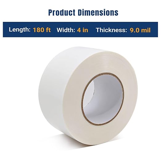 Vapor Barrier Tape, 4 in x 180 ft, High-Adhesion Waterproof Seam Tape for Crawl Spaces and Moisture Barriers, White Polyethylene Tape for Sealing Underlayment, Insulation, and Plastic Liners - Image 2