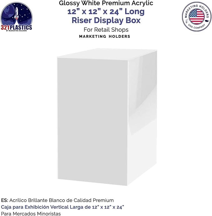 Marketing Holders Acrylic Display Riser Box White Acrylic Pillar 12" x 12” x 24” No Lid Hollow Pedestal Plinth 5 Sided Retail Merchandise Display Flower Tower Elevated Vertical Box Product Showcase - Image 5
