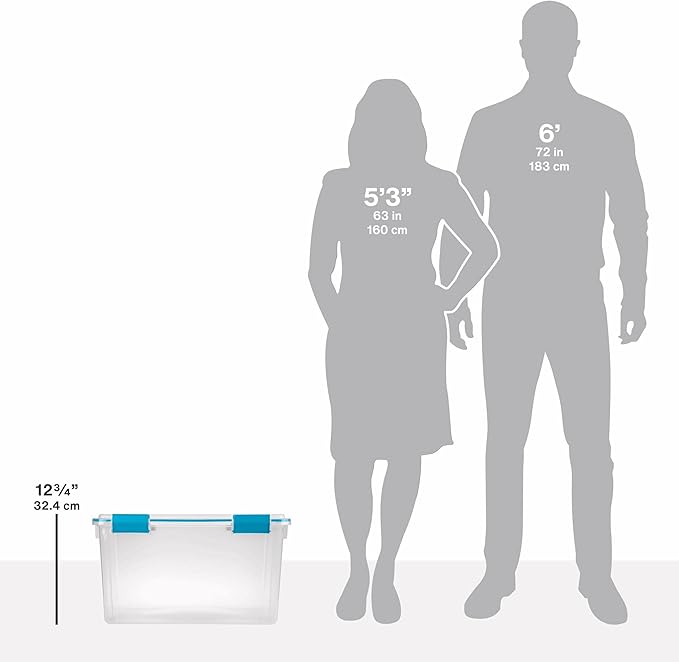 54 Quart Clear Storage Bin with Gasket Lid, Weather-Resistant Latching Container, Blue, 22.5x16x12.75 Inches, 4 Pack - Image 5