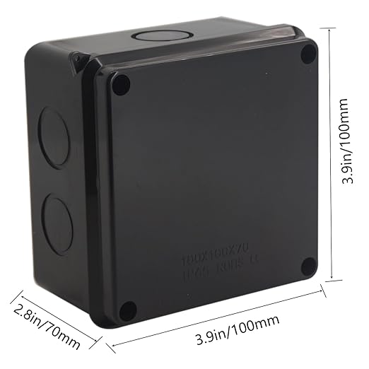 Junction Box, 2 Pcs Reserved Holes Electrical Boxes Waterproof IP65 ABS Plastic Electrical Power Cord Enclosure Project Box Black 3.9 x 3.9 x 2.8 inch(100x100x70mm) - Image 2