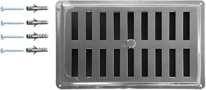 Stainless Steel Adjustable Air Vent Grille – INOX AISI 316 Non-Magnetic, Regulated HVAC Diffuser, Convection Inlet/Outlet Vent Cover for Wall or Ceiling. (9 x 6 inches) by DEMLOU