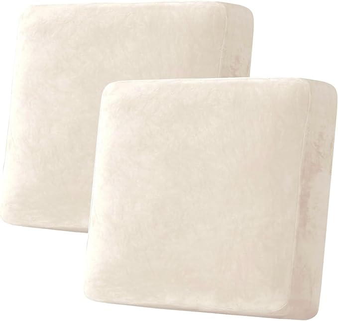 H.VERSAILTEX Velvet Stretch Couch Cushion Cover Plush Cushion Slipcover for Chair Loveseat Sofa Cushion Furniture Protector Seat Cushion Sofa Cover (2 Piece Large Sofa Cushion Covers, Cream) by HVERSAILTEX