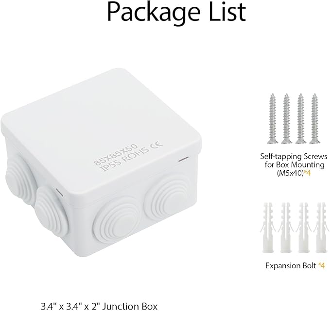 LeMotech ABS Plastic Dustproof Water Resistant IP55 Junction Box Universal Electrical Project Enclosure White 3.4 x 3.4 x 2 inch (85 x 85 x 50 mm) - Image 9