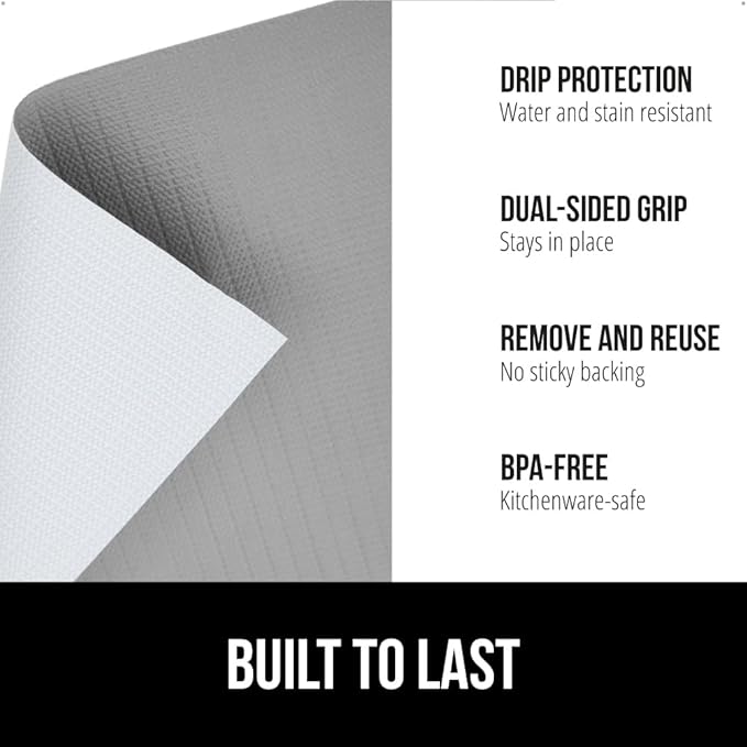 GORILLA GRIP DripGuard Shelf Liner, Non-Adhesive Drawer and Kitchen Cabinet Protector, Strong Grip Slip Resistant Underside, Smooth Surface Liners for Cabinets, Bathrooms, Closets, 17.5x120 Inch, Gray - Image 2