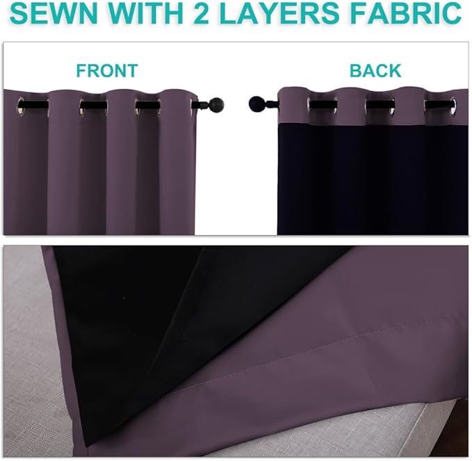 NICETOWN 100% Blackout Curtains 84 inches Long, Plum, 52 inches Wide, Pair of Energy Smart & Noise Blocking Out Drapes for Baby Room Window, Thermal Insulated Guest Room Lined Window Dressing - Image 5