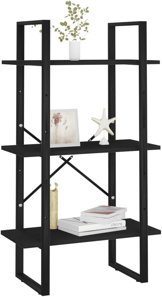 Black Metal Storage Shelf 11.8 x 23.6 x 41.3 in Matte Engineered Wood Bookcase with Industrial Design for Living Room Bedroom Office - Image 5