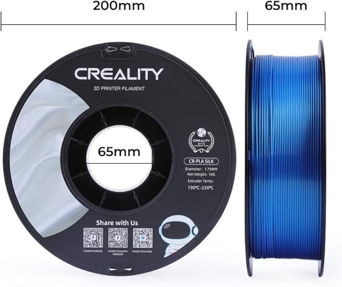 Creality PLA Silk Filament 1.75mm, 3D Printer Filament, Smooth Silk Texture, Clog-Free, Silk Shiny PLA Filament +/-0.02mm, 3D Printing Filament 1KG/2.2lb (Blue) - Image 8