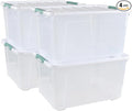 80 L Large Plastic Storage Bins with Lids, 4 Pack Wheeled Clear Storage tote with Latch Handle by Xowine