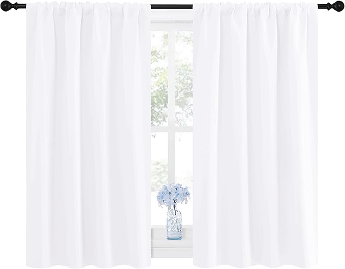 NICETOWN Window Curtain Panels - Semi Blackout Rod Pocket Curtain Set for Bedroom (White, 2 Panels, 42 by 48) - Image 2