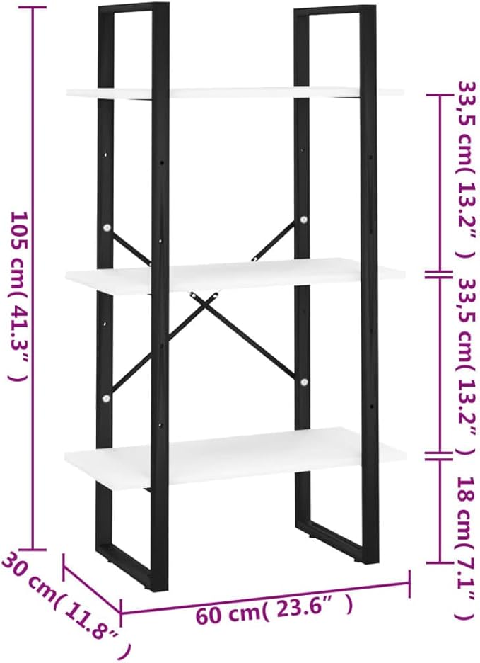 White Medium Storage Shelf 41.3 in Tall Rectangular Bookcase, 11.8 x 23.6 in Open Display Shelves, Matte Engineered Wood Narrow Bookshelf for Living Room, Kitchen, Bedroom - Image 2