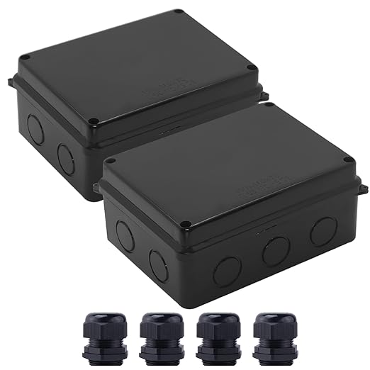 Electrical Box, 2PCS Outdoor Waterproof Box IP65 Junction Box with Reserved Holes,ABS Plastic Project Box Power Cord Enclosure Black 5.9 x 4.3 x 2.8 inch(150x110x70mm) by LuSumtly