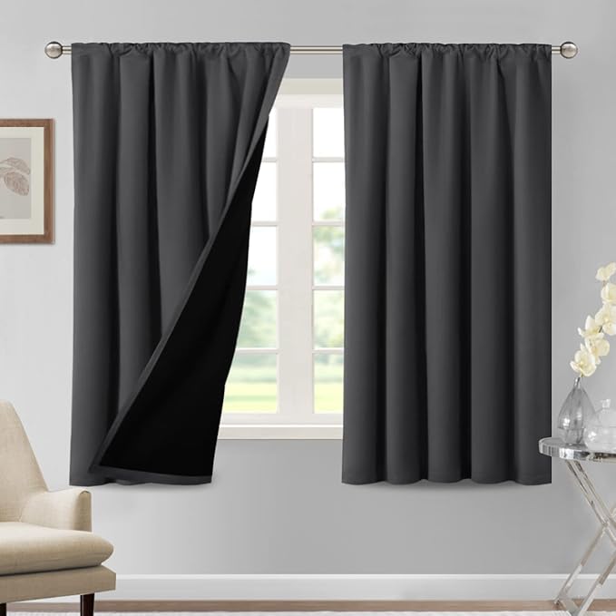 H.VERSAILTEX 100% Blackout Curtains for Bedroom Thermal Insulated Curtains & Drapes Blackout Curtains 63 Inches Long Rod Pocket Curtains for Living Room with Black Liner 2 Panels Set, Charcoal Gray by HVERSAILTEX