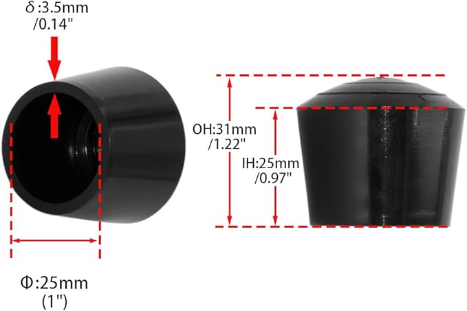Flyshop 1", 25 mm, Patio Round Chair Leg Caps, Furniture Table Feet Covers Floor Protectors, Non-Marking Odourless Synthetic Rubber Legs Tips, 8 Pack, Black - Image 2