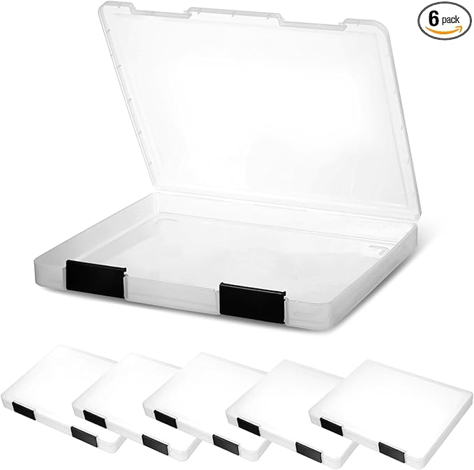6 Pcs Clear A4 File Box Document Plastic Storage Box Paper Plastic Case Board Game Storage Containers Magazine Protector File Holder with Buckle (Black,12.4 x 9.84 x 1.18 Inches) by Unknown
