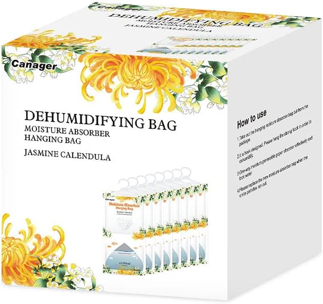CANAGER Hanging Moisture Absorber, Jasmine Calendula Moistureproof Hanging Bag，Dehumidifier Bag (8 packs) Hanging Closet Dehumidifier Bags, Moisture Absorb 12.5 oz - Image 2