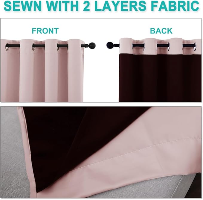 NICETOWN 100% Blackout Window Curtain Panels 84" Long, Blush Pink, 2 Pieces, 52 inches Wide Each Panel, Heat and Cold Blocking Drapes with Black Liner for Nursery, Thermal Insulated Draperies - Image 5