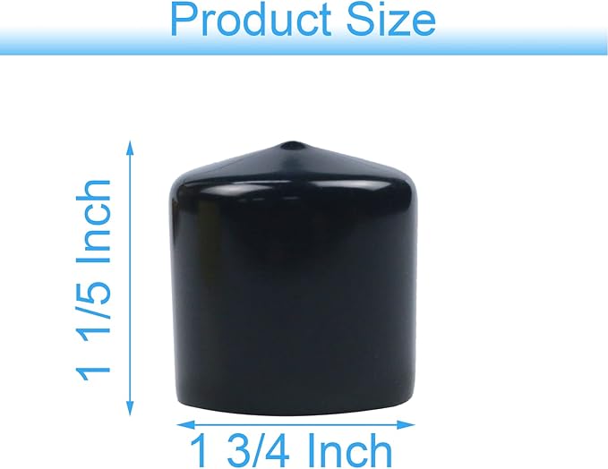 Acocony 1 3/4 Inch Rubber Cap Round Rubber End Caps PVC Flexible Protector Plastic Plugs for Round Holes Black Pack of 8 - Image 2