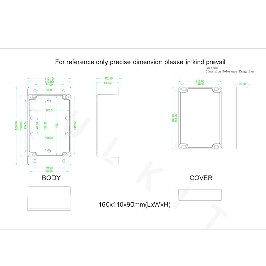 Junction Box, Zulkit Project Box Waterproof Dustproof IP65 ABS Universal Electrical Boxes Enclosure with Fixed Ear Black 6.30 x 4.33 x 3.54 inch (160 x 110 x 90 mm)(Pack of 1) - Image 7