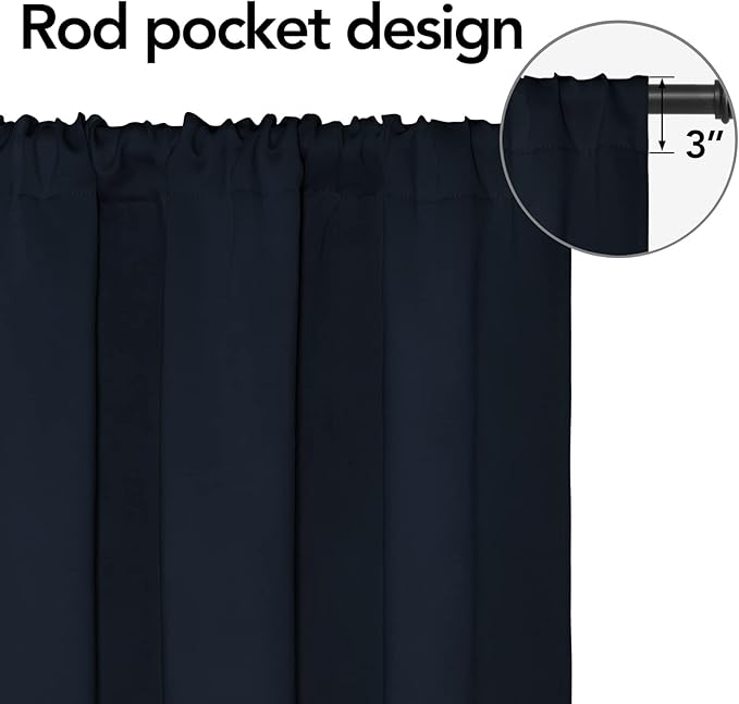 Easy-Going Rod Pocket Blackout Curtains for Bedroom, Room Darkening Window Curtains for Living Room, Thermal Insulated Noise Reduction Solid Window Drapes, 2 Panels(52x56 in, Navy) - Image 2