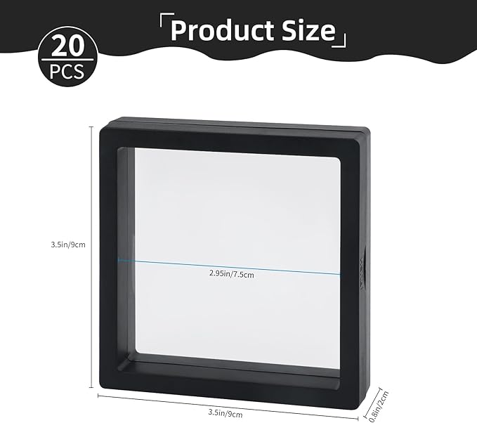 20 Pcs Black 3D Floating Display Case 3.5 x3.5X 0.8 inch, Challenge Coin Display,Transparent PE Jewelry Storage Box, Floating Display Holder Stands for Antique Challenge Coins, Medallion, Stamps - Image 2