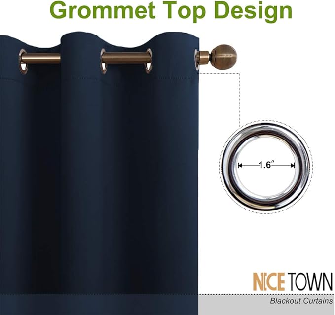 NICETOWN Living Room Curtain, Window Treatment Energy Saving Thermal Insulated Solid Grommet Blackout Drape/Drapery (Navy, Sold Individually, 42 by 84-inch) - Image 3