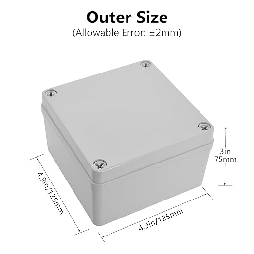 LeMotech Junction Box IP67 Waterproof Dustproof ABS Plastic Project Box for Electrical Outdoor Enclosure Gray 4.9 x 4.9 x 3 inch (125 x 125 x 75 mm),2 Pack - Image 2