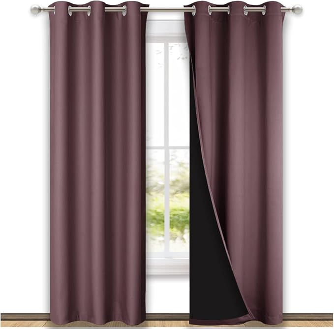 NICETOWN Dry Rose Blackout Curtains 84 inches Long, Full Light Blocking Drapes with Black Liner for Nursery, Thermal Insulated Draperies for Hall, Villa (2 Pieces, 42" Wide Each Panel, Dry Rose) by NICETOWN